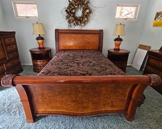 Aspen Home NAPA Collection Queen Sleigh Bed in Burl Woods w/ Queen Mattress - Excellent Condition
