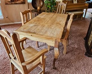  Rustic Solid Pine Dining Table with Four Solid Pine Matching Chairs (Two Captain)