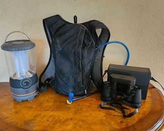Set of Camping/Hiking Gear - Ozark Trail Lantern, Camelback & Sears Binoculars 7 x 35mm with Case