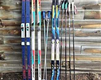 Three Pairs of Cross Country Skis - Rossignol Tempo 150 - Fischer 190s - Karhu 205s w/ Three sets of Poles