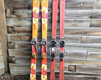  Two Pair of Telemark K2 Skis - "Dawn Patrol Tele 9" 160s & Red Piste Stinx 12.0 Side cut 168 - W/ Bindings
