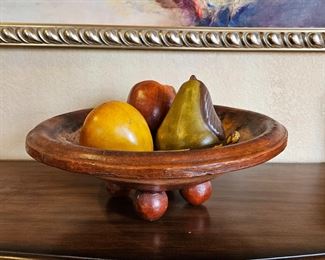 Large Rustic Footed Centerpiece Bowl with Oversized Ceramic Fruit 21" Diameter x 7.5" Tall