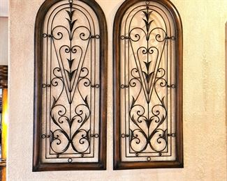  Two Large Metal Wall Art Arches in Brown Tones - Ornate Scrolling and Lightweight - Each 20"W x 49"H