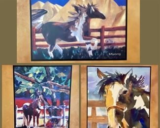 Decorative Ceramic Tile Art - Set of 3 Horse Scene's by Diana Madras