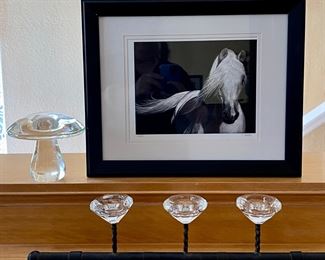 Metal Candle Holder, Signed LE Horse Giclée by Cathy Sheeter, & Signed Glass Art
