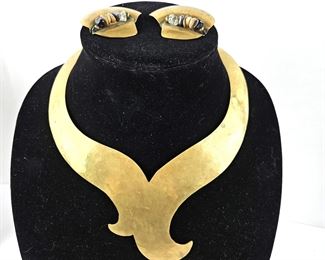  Hammered Brass Chocker Style Necklace with Matching Brass Earrings