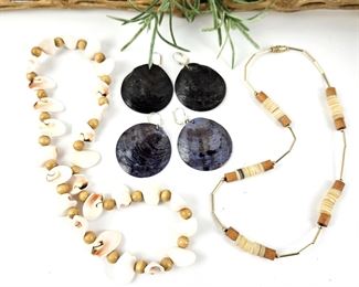 Set of Shell Jewelry - Two Necklaces and Two Shell Earrings