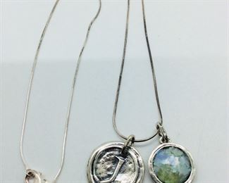 Ancient Roman Glass Charm on Silver Necklace