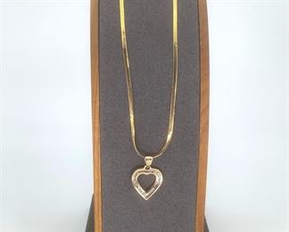 14K Gold Necklace with Rhinestone Heart Pendant