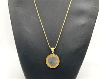 Gold Tone Sterling Silver Necklace with Italian Coin Pendant
