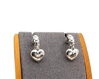Sterling Silver Hoop Earrings with Heart Charm