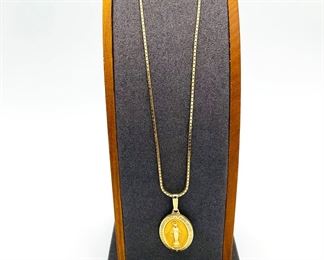 14K Gold Chain with Virgin Mary Pendant
