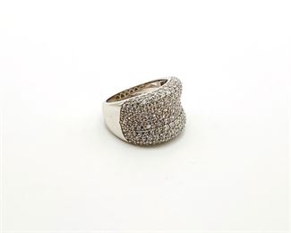 Diamonique Concave Silver Statement Ring with Imitation Diamonds
