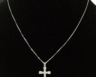 14k White Gold Chain with Cross Pendant