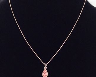 Sterling Silver Neckace with Pink Gemstone Teardrop Pendant
