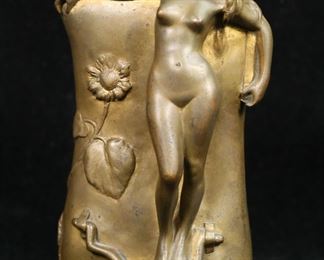          2	Charles Korschann Gilt Bronze Art Nouveau Vase	Charles Korschann (Czech / French, 1872-1943). Art nouveau patinated gilt bronze vase of a nude with flowers. Signed on the base Korschann Paris. 3 5/8"W x 6 1/2"H. Scratches and losses to patina throughout.
