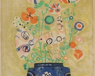         39	Paul Aizpiri Lithograph Still Life With Flowers	"Paul Aizpiri (France, 1919-2016). Lithograph, still life with flowers. Pencil signed lower right and numbered 215/250 in pencil lower left. 25 1/2"" x 18 1/4"" (with frame 33 3/4"" x 26 1/2""). Toning and mat burn to paper, some waviness to paper, frame chipped and separating at corners
"
