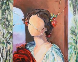         98	Signed Espinosa Surrealist Oil on Canvas	Surrealist oil on canvas portrait. Signed and dated Espinosa 99 lower right. 23 1/2" x 19 1/2" (with frame 31" x 27").
