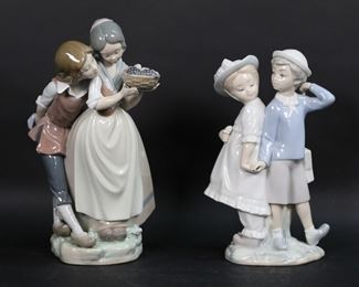        132	2 Lladro Porcelain Figurines Puppy Love & Children	2 Lladro porcelain figure groups. Puppy Love, 10 1/8"H; Children With Fruit, 11 1/2"H.


