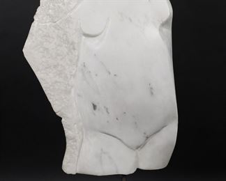        177	Modern Carved Marble Sculpture	Modern abstract carved marble sculpture. On marble base. In the style of Anita Huffington. Unsigned. 22"H. Chipping to base around metal rod and to edges and corners.

