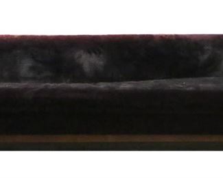        214	Adrian Pearsall Style Mid Century Platform Sofa	"Mid Century Modern platform sofa in the style of  Adrian Pearsall (Trumansburg, NY, 1925-2011). 20th century. Veneered and black painted pressboard platform base supporting purple sofa. As is, with heavy fading and wear to upholstery on back of sofa. Staining and scratches to wood tops of left and right sides of platform.  Zipper on sofa cushion is broken and does not zip. Scratches, scuffs, chips and losses to veneer and pressboard throughout length and corners of platform base. Large loss to veneer on left edge of platform. Platform is in two pieces joined together by 7 screws which are provided with the lot. 

168 1/8"" W x 32"" D x 28 1/4"" H. Left side of platform is 25"" W, right side is 34"" W. Sofa and platform weighs over 250 lbs."
