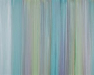        241	Stanley Lindwasser Acrylic on Canvas Stripes	Stanley Lindwasser (American, Beacon, New York, 1947-2020). Acrylic on canvas abstract with stripes. Signed and dated 2018 on verso. 40" x 30" (with frame 31 5/8" x 41 5/8"). Minor paint loss along edges.
