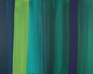        243	Stanley Lindwasser Acrylic on Canvas Stripes	Stanley Lindwasser (American, Beacon, New York, 1947-2020). Acrylic on canvas abstract with stripes. Signed and dated 2018 on verso. 40" x 30" (with frame 31 5/8" x 41 5/8"). Minor paint loss along edges.
