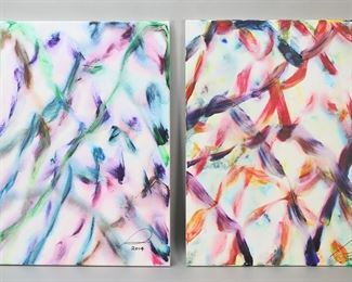        246	2 Stanley Lindwasser Acrylic on Canvas Abstracts	Stanley Lindwasser (American, Beacon, New York, 1947-2020). 2 acrylic on canvas abstracts. Each signed lower right and dated 2014 and titled on verso 171 and 172. Each 24" x 18". Minor paint loss along edges.
