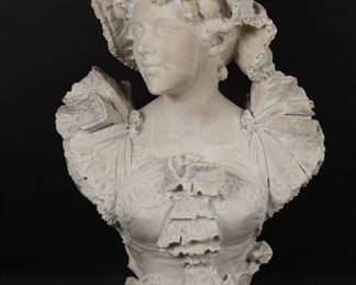        289	Alabaster Bust of a Girl	Alabaster bust of a girl with bonnet. 24 1/2"H. Minor chips throughout.
