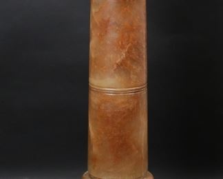        299	Neoclassical Style Onyx Sculpture Plinth	"Neoclassical style onyx marble sculpture plinth or pedestal. Doric column form pedestal with square capital and base. Top is removable. Large loss to marble on one corner of top. Scratches and scuffs to marble on top of pedestal. Large scratches, scuffs, chips, and losses to marble on base, especially on corners and edges. 

13 7/8"" W x 13 7/8"" D x 36 7/8"" H. 182 lbs.

"
