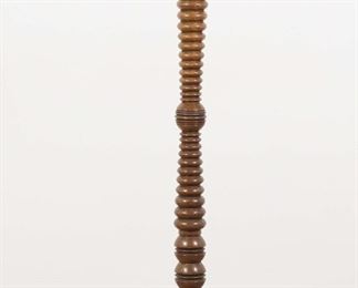        305	Victorian Coat Tree in the Style of Hunzinger	"Victorian coat tree in the style of George Hunzinger (German-American, 1835-1898). Late 19th century. Oak, carved turned legs and post, six brass coat hooks. Scratches and wear to wood throughout post of coat tree. Chips, scratches, and losses to wood throughout legs and base of coat tree. Repairs to legs of coat tree. Looseness to joinery of legs to base of coat tree.

16 1/2"" W x 16 1/2"" D x 61 1/2"" H."
