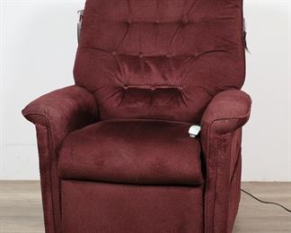        319	Pride Burgundy Lift Chair	"Burgundy colored lift recliner chair by Pride. Mississippi, 21st century. With fully working remote control lift mechanism. With battery backup. Brand new with tags and owner's manual.

35 1/2"" W x 39 1/4"" D x 40"" H. 115 lbs."
