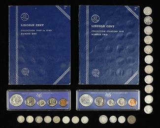        362	US Coins Some Silver	8 Pre 1965 Roosevelt Dimes. 1905 and 1906 Barber Dimes. 1908 Liberty Head Nickel. 1943 D Jefferson Nickel. 11 Indian Head Nickels. 1966 and 1967 US Mint Sets. Two Lincoln Cent books partially filled.
