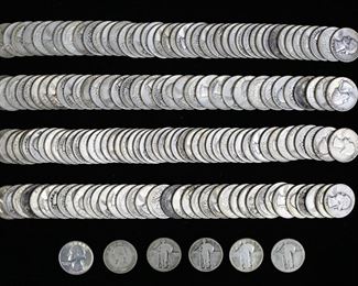        368	US Silver Washington And Standing Liberty Quarters	161 Pre 1965 silver Washington Quarters. 4 Standing Liberty Quarters.
  
