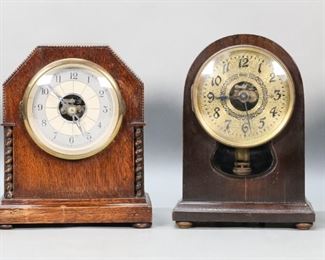        417	4 Bulle French Mantel Clocks	4 Bulle French electric mantel / shelf clocks. 2 beehive form, one with inlaid decoration, each 10"H; arch clock with barley twist columns, 9 1/2"H; arch clock with parquetry decoration, 9 5/8"H. All untested. All with minor chips, scratches and losses to cases; scratch to face of parquetry clock, split through case below face on 1 beehive clock.
