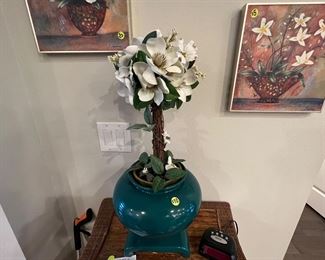 Teal ceramic floral arrangement 