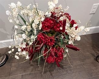 Large floral arrangements in wicker vase
