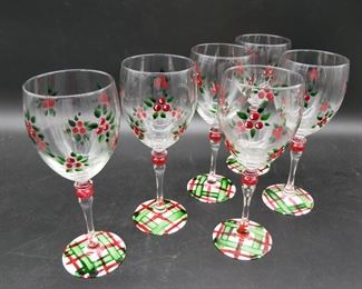 Hand Painted Holiday Wine Glasses (Set of 6) 