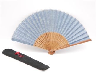 Blue Fabric Folding Fan w/Case 