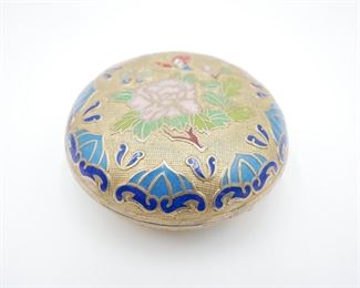 Cloisonne Style Enameled Floral Round Trinket Box 