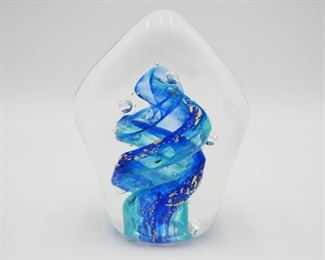 Nourot Glass Studio Blue Swirl Glass Paperweight 