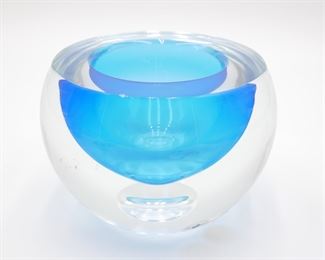 Beranek Hand Made Blue Glass Orb Vase 