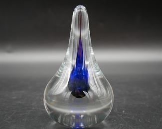 Orrefors Blue and Clear Glass Paperweight 