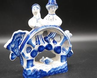 Shekma Gzhel Blue & White Ceramic Sculpture 