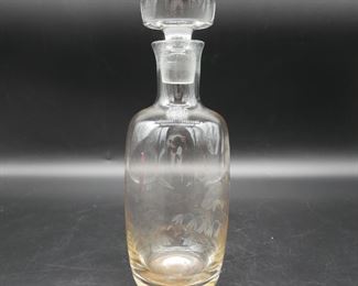 Glass Carafe w/Etched Flowers and Stopper 