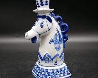 Blue & White Horse Candleholder 