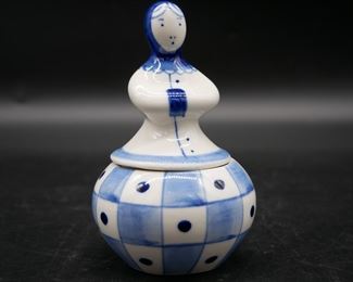 Blue & White Woman Sugar Bowl 