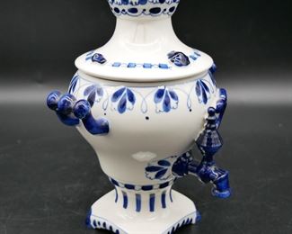 Gzhel Blue & White Ceramic Keg Container 