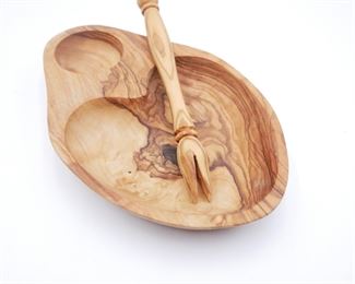 Olive Wood Olive Dish & Pick 