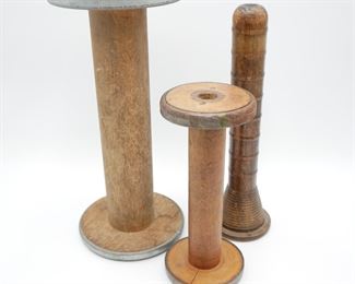 Vintage Wooden Textile Spools (Set of 3) 